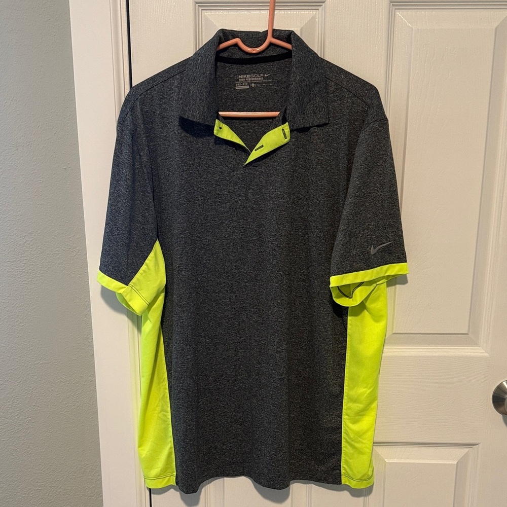Nike Men’s Dark Gray & Neon Yellow Golf Polo
